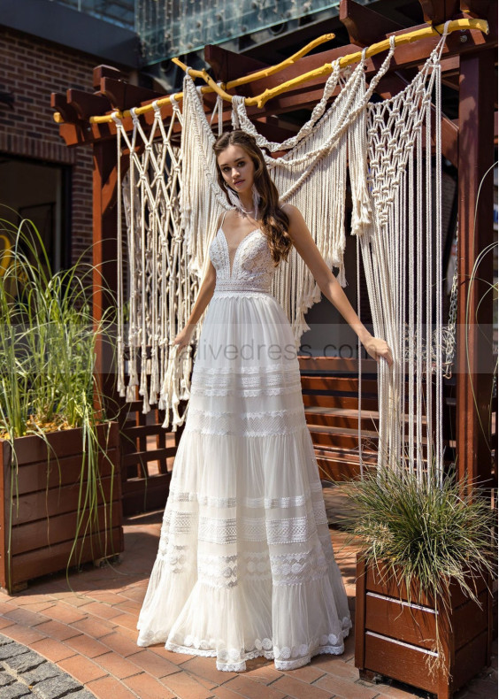 Spaghetti Straps Ivory Lace Buttons Back Rustic Wedding Dress Spaghetti Straps Ivory Lace Buttons Back Rustic Wedding Dress